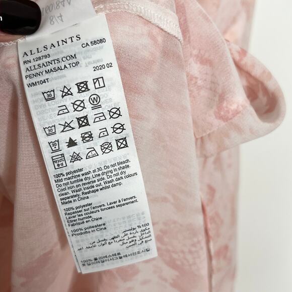 All Saints Womens Penny Masala Top 4 Pink Floral Snake Print Wrap Surplice Sheer - Picture 10 of 10